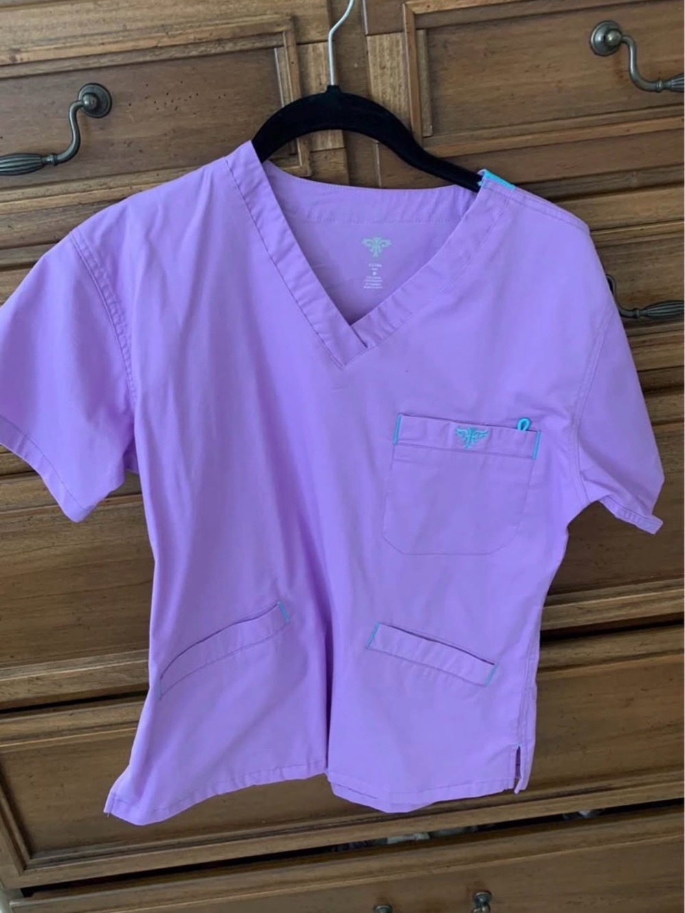 Med Couture Lavender V-Neck Scrub Top with Contrast Trim and Scrub Pant